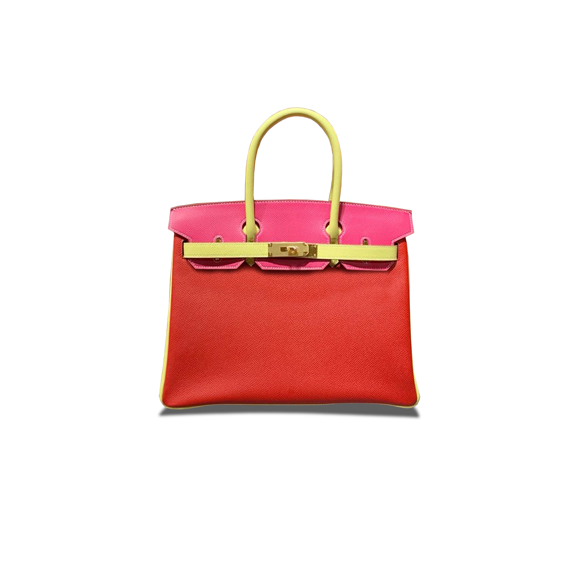 HERMES BIRKIN 30 EPSOM RED AND CHICK YELLOW AND ROSE GOLD BUCKLE H028362CC06 (30*23*15cm)